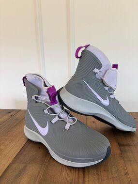 Nike Kid’s Gray Rubber High-Tops with Lavender Scuba Sock